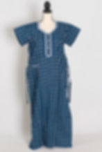 Indigo Blue Leaf Block Print Pure Cotton Indian Nightgown