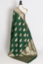 Dark Green Semi Crepe Banarasi Saree with Water Gold Zari - Bengal Looms Edison New Jersey.