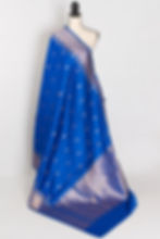 Silk Mark certified royal blue premium Mashru Banarasi silk saree with traditional heavy gold zari weaving.