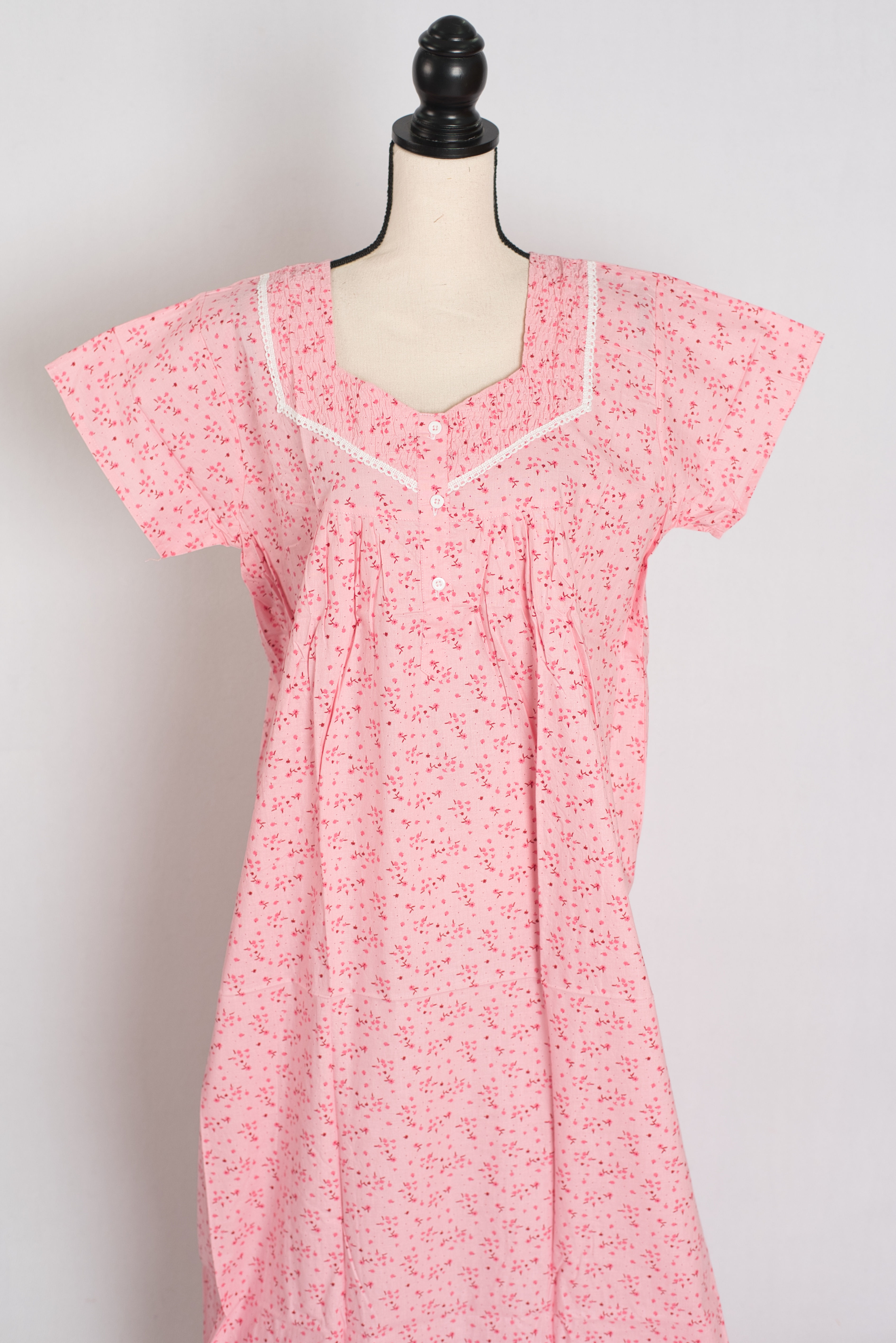 Floral Printed Baby Pink Women Indian Cotton Nighty in Regular Size