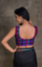 Purple and Magenta Checks Sleeveless Designer Saree Blouse in Size 32