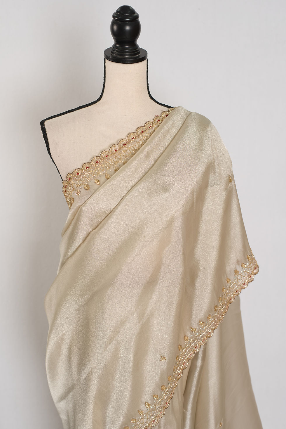 Thumbnail: Silver Soft Tissue Designer Saree with Cut Dana Embroidery Partywear Saree