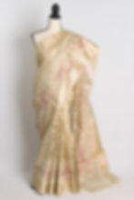 Semi Kota Machine Embroidery Saree in Beige and Gold