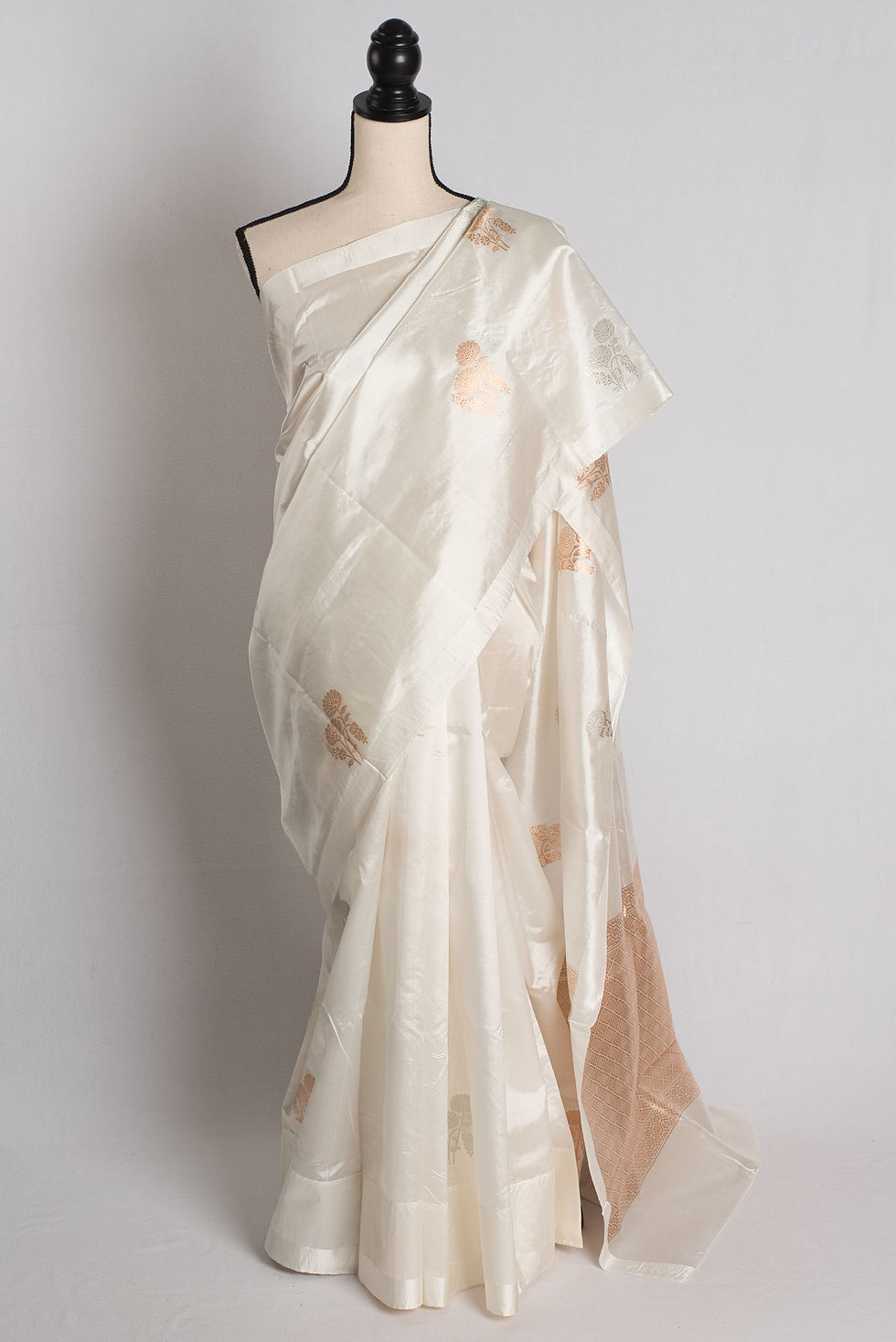 Ivory Muse : Silk Mark Certified White and Gold Satin Katan Banarasi Saree