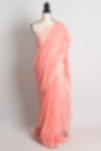 Hand Embroidery Chikankari on Faux Chiffon Saree in Peach and White