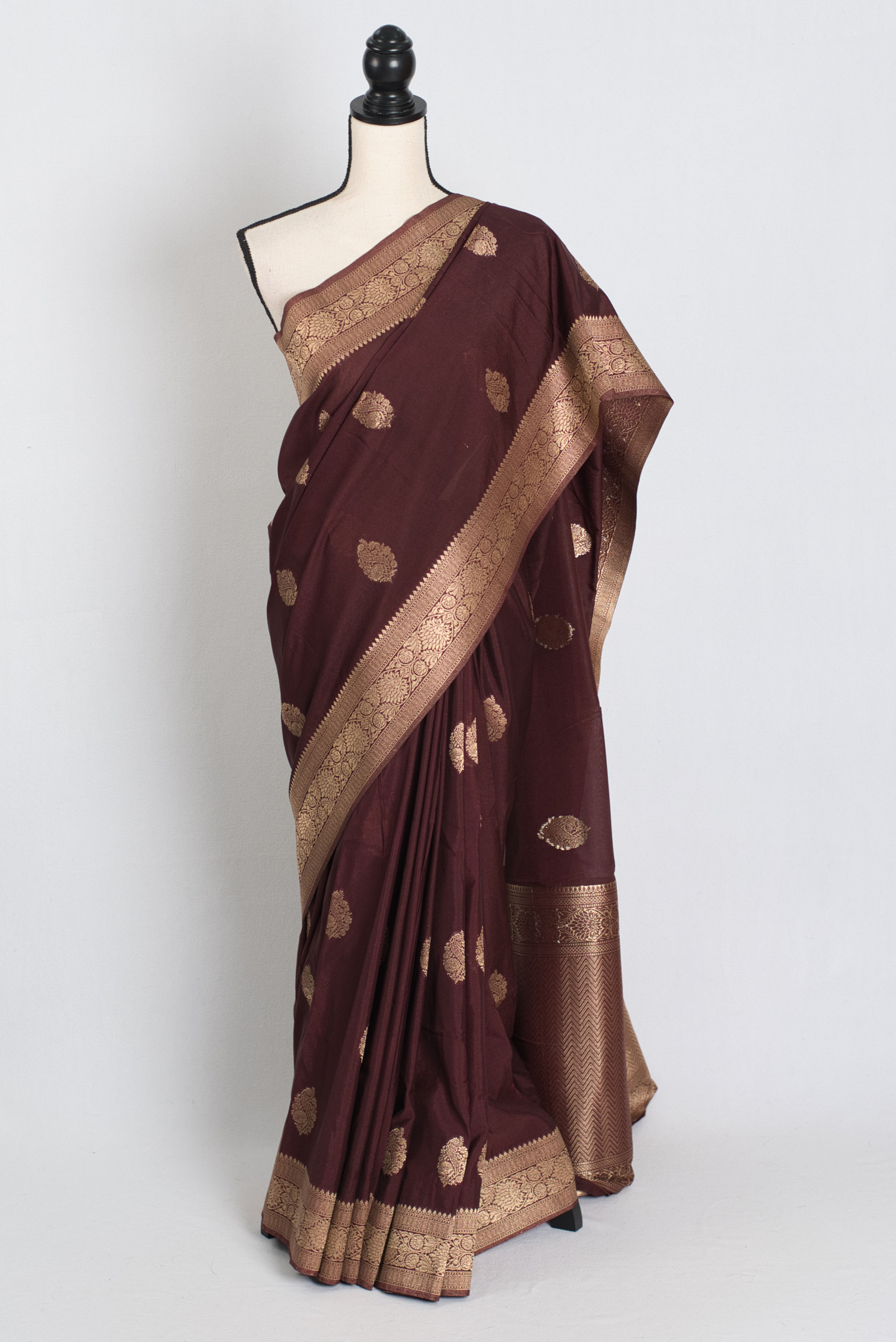 Mahi : Semi Crepe Silk Budget Friendly Banarasi Saree in Brown and Gold