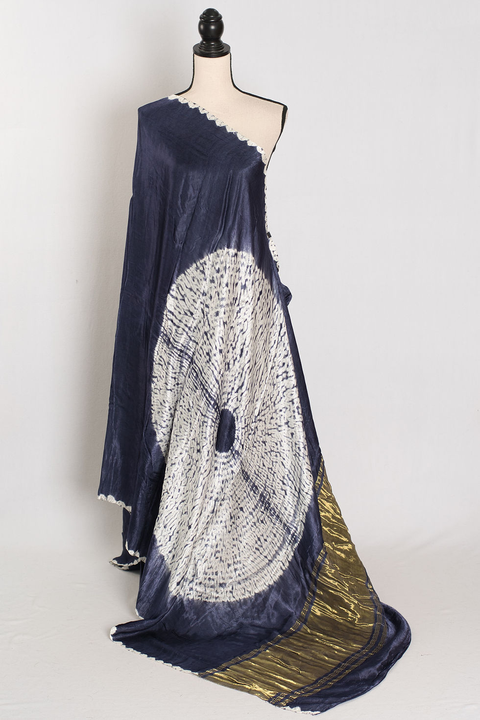 Sia bluish grey hand Shibori modal silk designer saree with a smooth satin finish and soft drape.