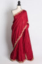 Hand Embroidery Designer Satin Saree in Red with 40 Size Blouse
