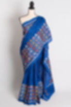 Neel Kutch- Blue Blended Silk Hand Embroidered Kutch Work Saree