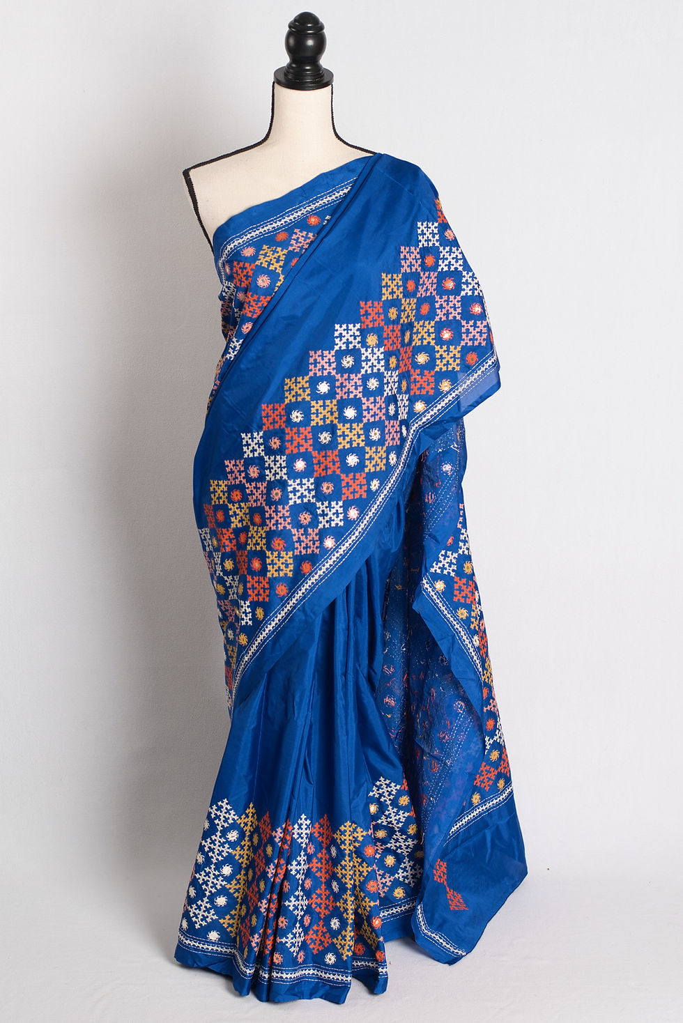 Neel Kutch- Blue Blended Silk Hand Embroidered Kutch Work Saree