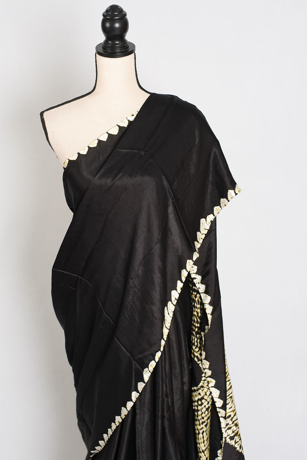 Thumbnail: Farah : Modal Silk Bandhani Partywear Saree in Black and Gold