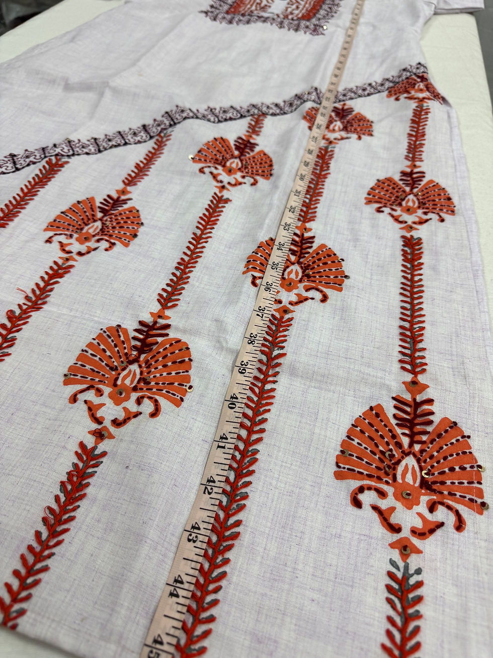 Thumbnail: Women's Khaddar Cotton Stitchwork Kurti with Straight Pants in Mauve