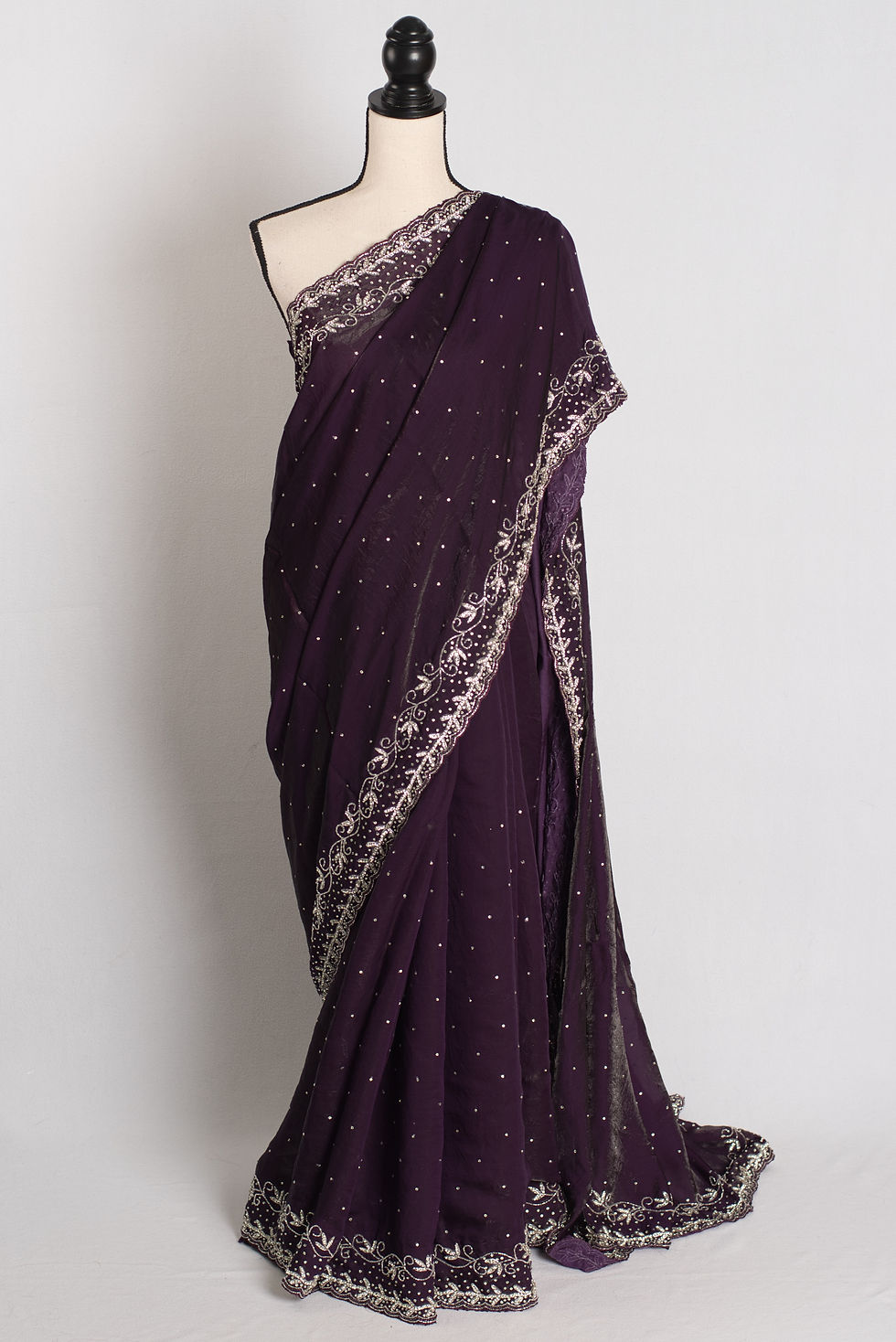 Aabha - Eggplant Purple Glass Tissue Partywear Saree