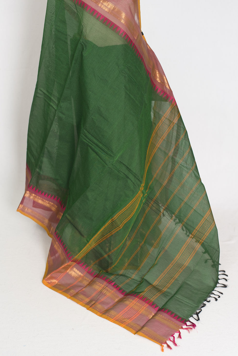 Thumbnail: Janaki : Handwoven Kanchi Cotton Saree in Green and Matte Purple