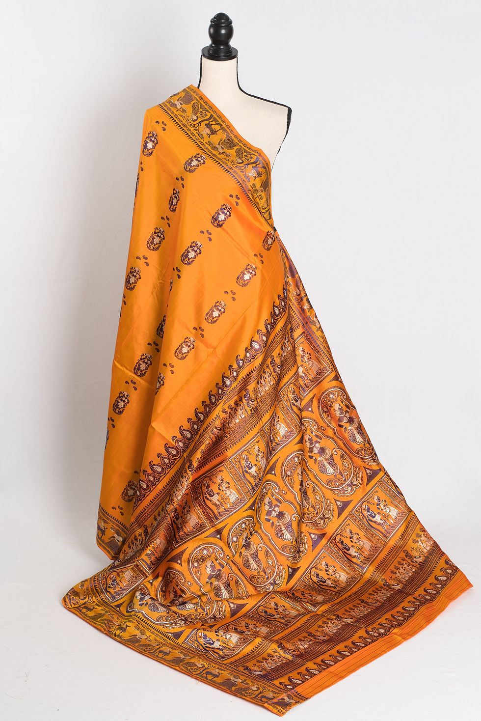 Bidisha : Traditional Baluchari Silk Saree from Bengal in Orange