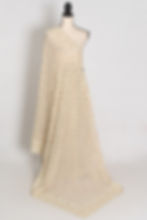 Full view of Light Sage Green Georgette Partywear Saree draped on a mannequin..