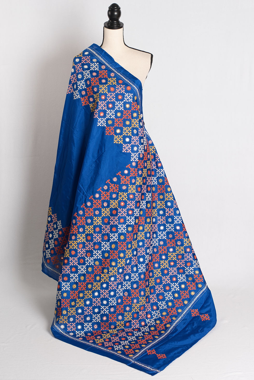 Neel Kutch- Blue Blended Silk Hand Embroidered Kutch Work Saree