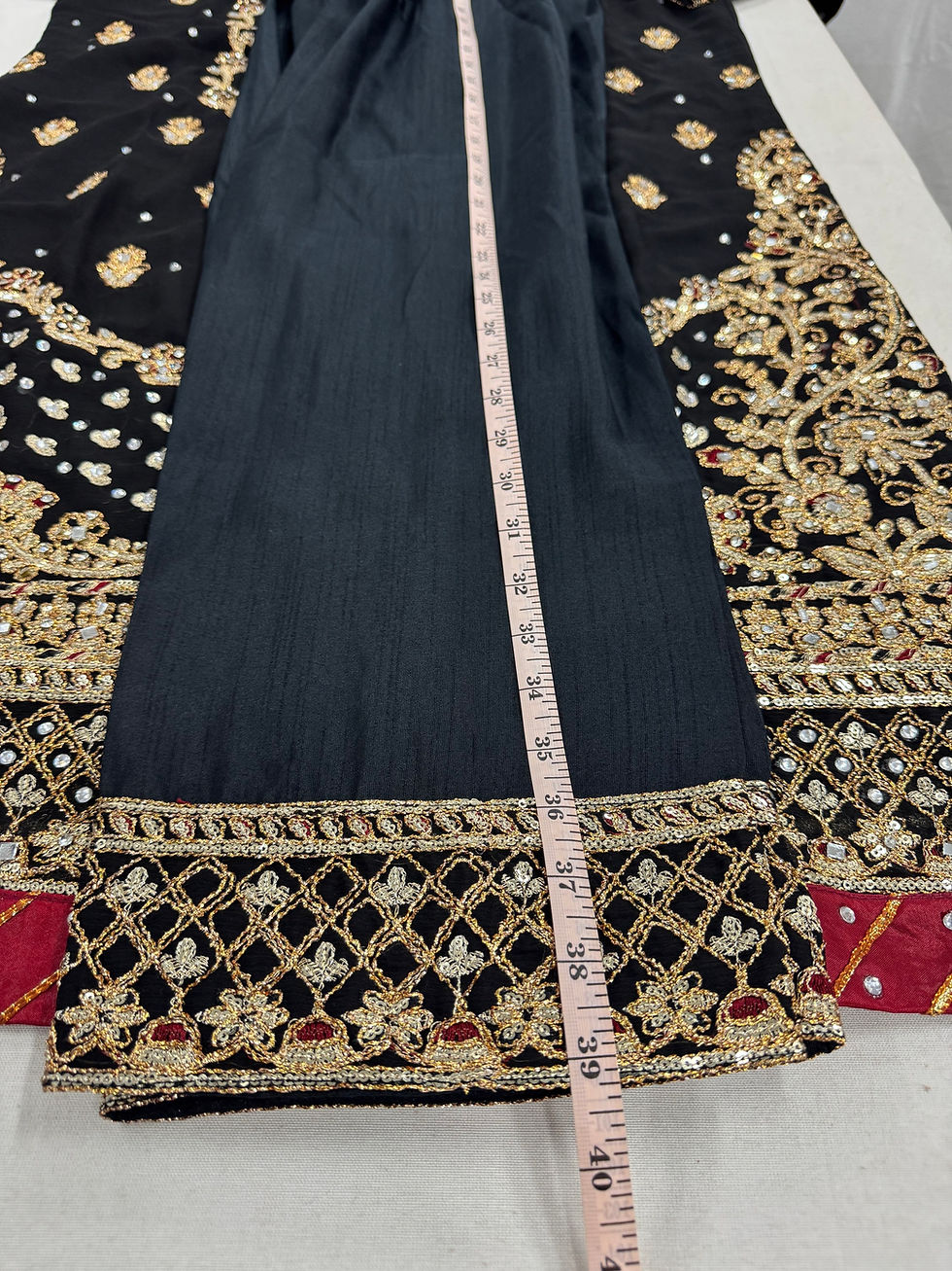 Thumbnail: Black Embroidery Pakistani Salwar Kameez Suit in Size 44