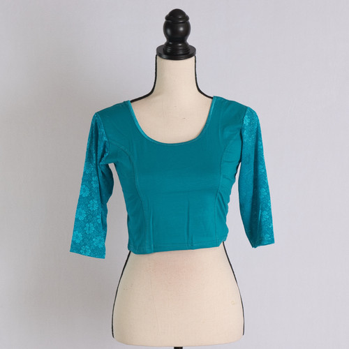 Draped Blue Lycra Ruffles Saree & Sequins Embellished Blouse & Pleats