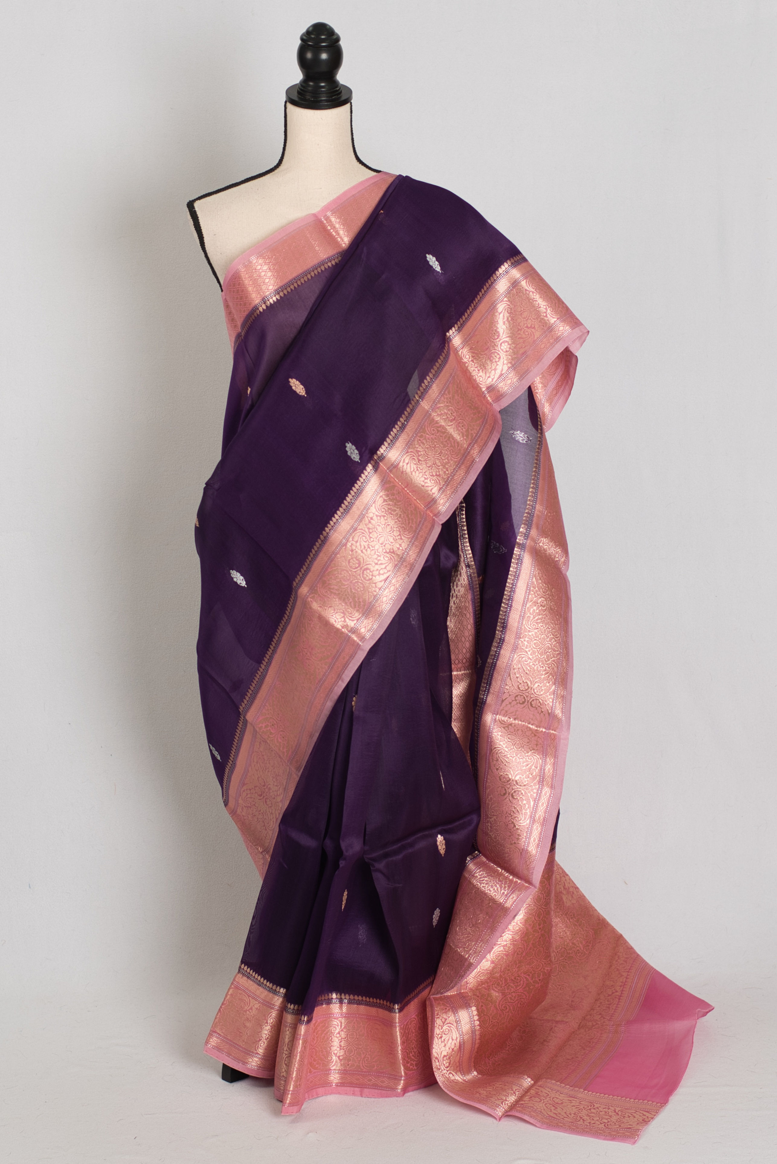 Nandini : Silk Mark Certified Purple with Pink Organza Banarasi Saree
