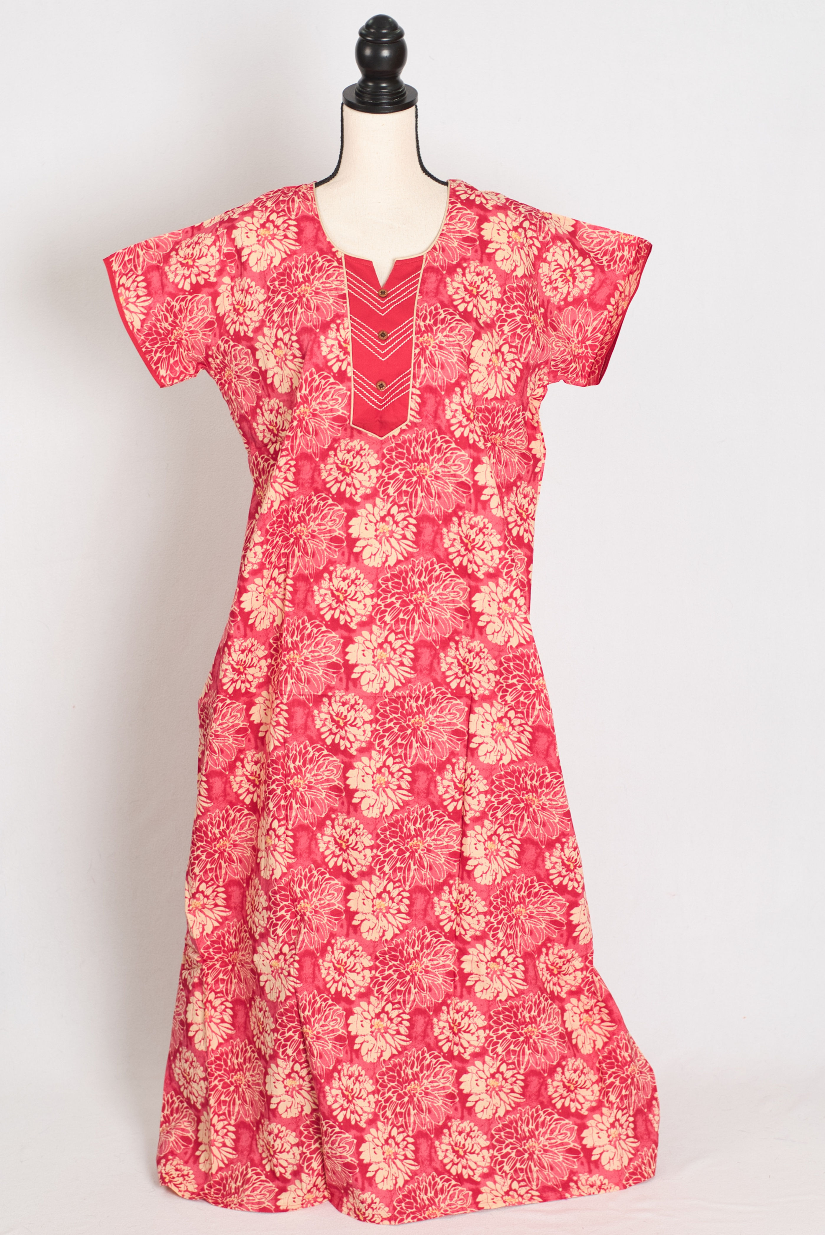 Printed Pink Women Indian Cotton Nighty in Regular Size