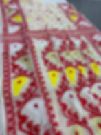 Jamini : Cream and Red Blended Soft Cotton Jamdani Saree