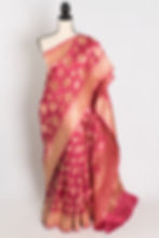 Dusty pink bridal Banarasi silk saree with an all-over gold zari jaal (Mehuli).