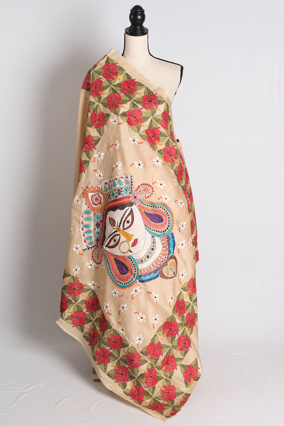 Durga Kantha - Hand Embroidered Pure Silk Kantha Work Saree