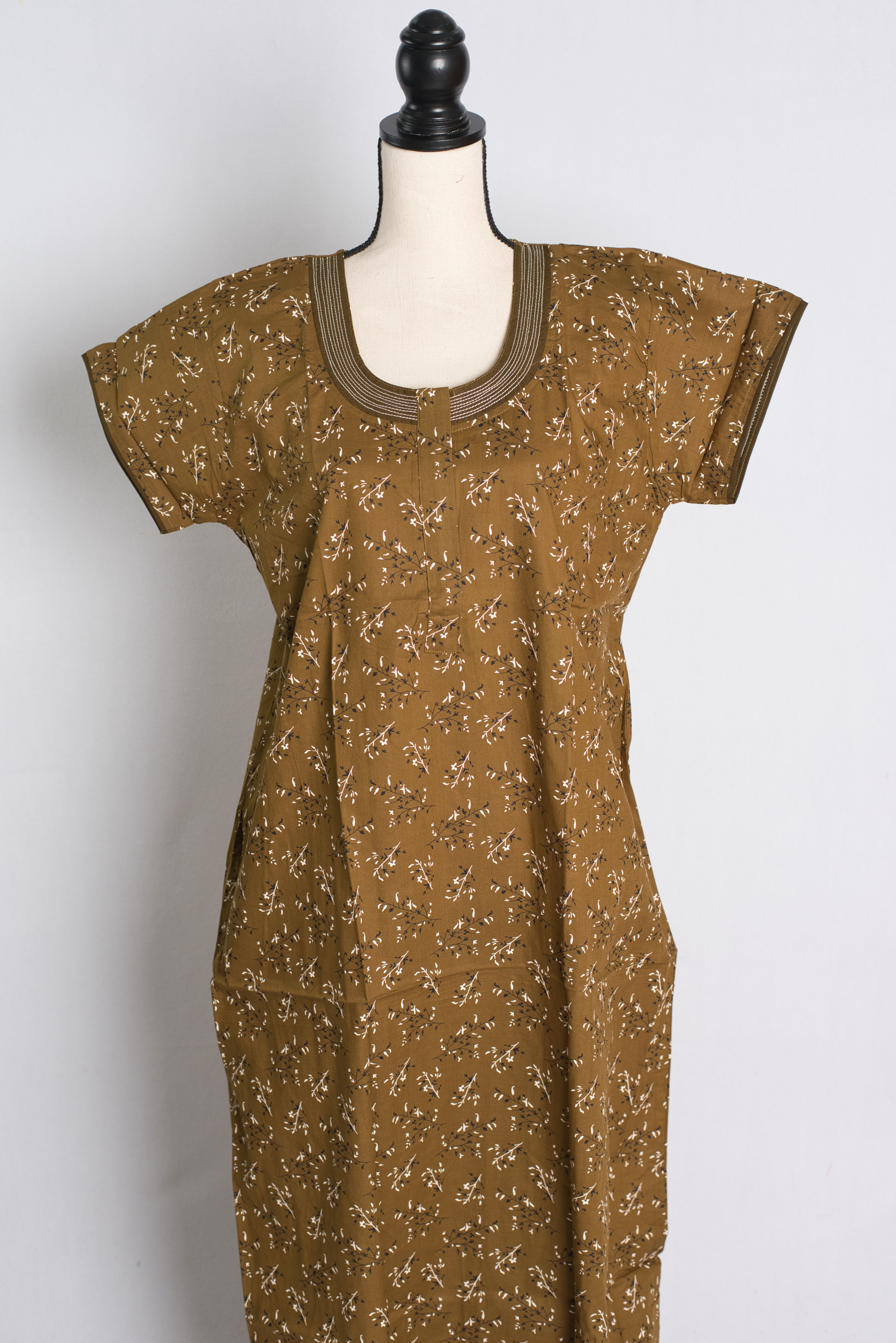 Printed Henna Green Cotton Nightwear in Regular Size