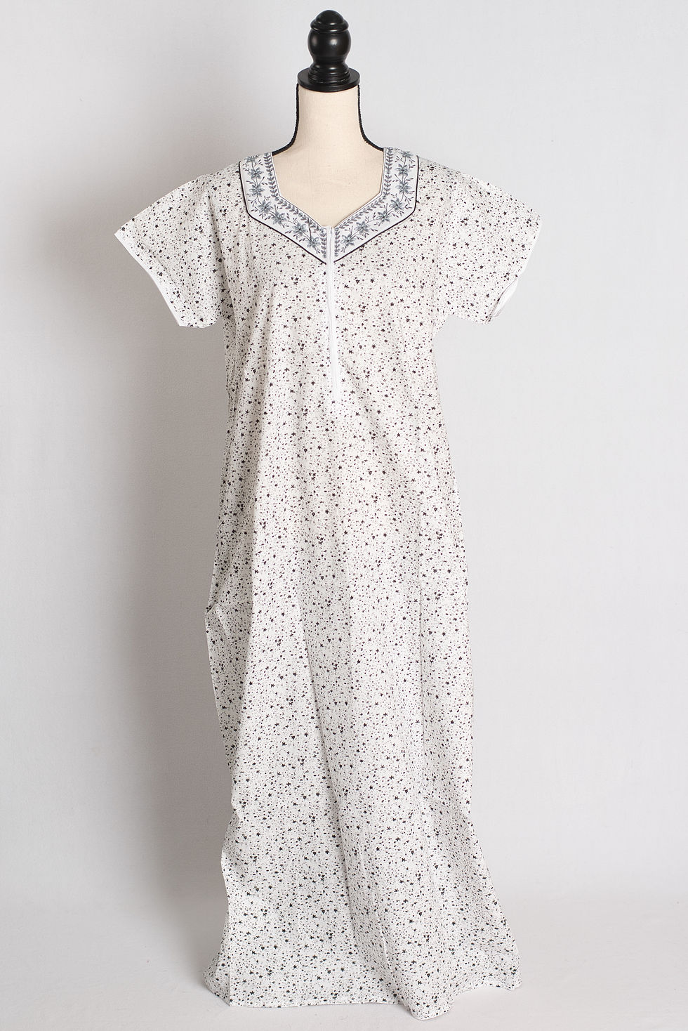 White and Gray Printed Pure Cotton Nightwear in Regular Size