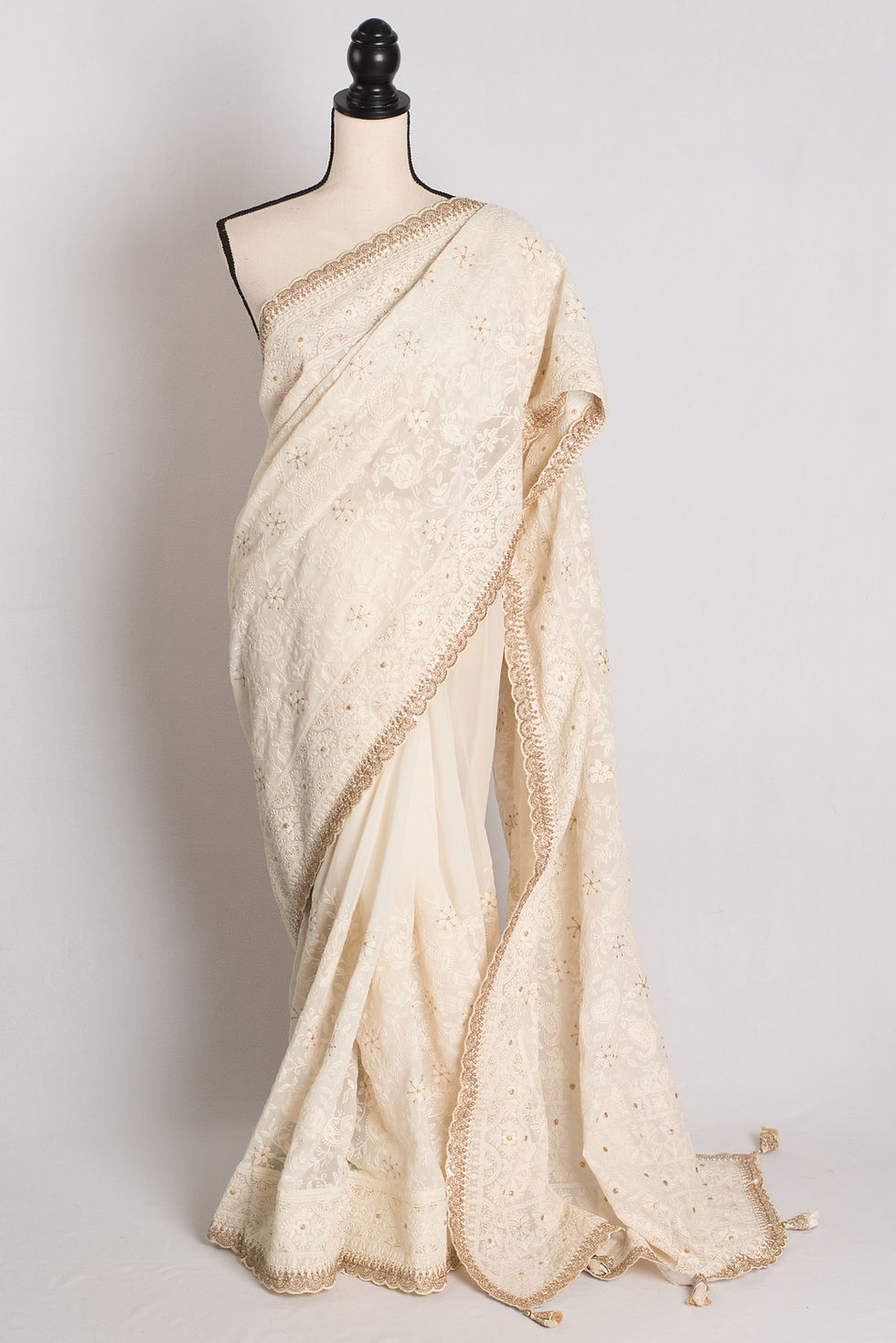 Nayra - Off-White Chikankari Georgette Partywear Saree