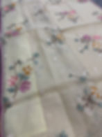 Thumbnail: Srija collection: Bright yellow blended cotton kota saree with machine floral embroidery and pink piping border.