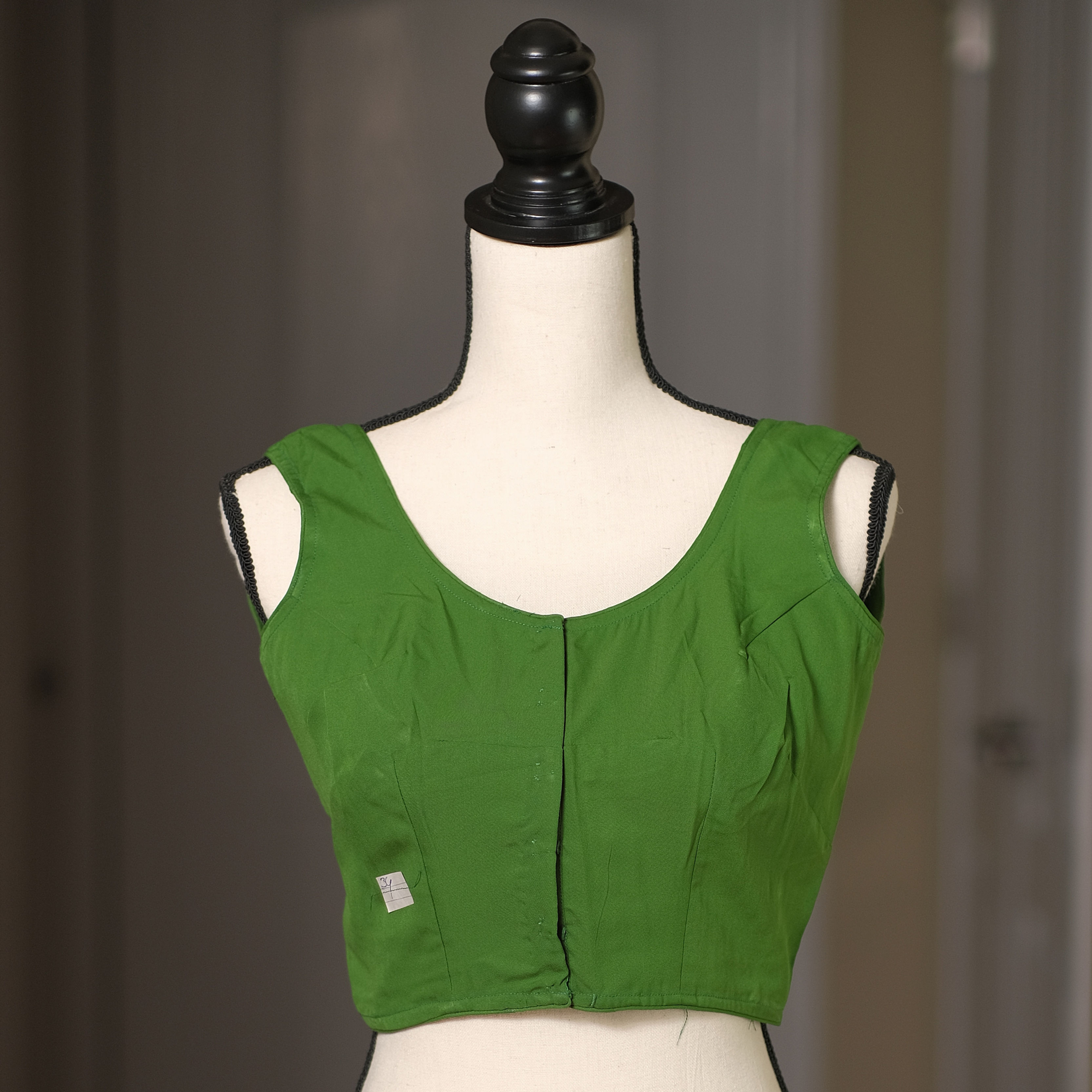 Green Sleeveless Designer Saree Blouse in Size 40