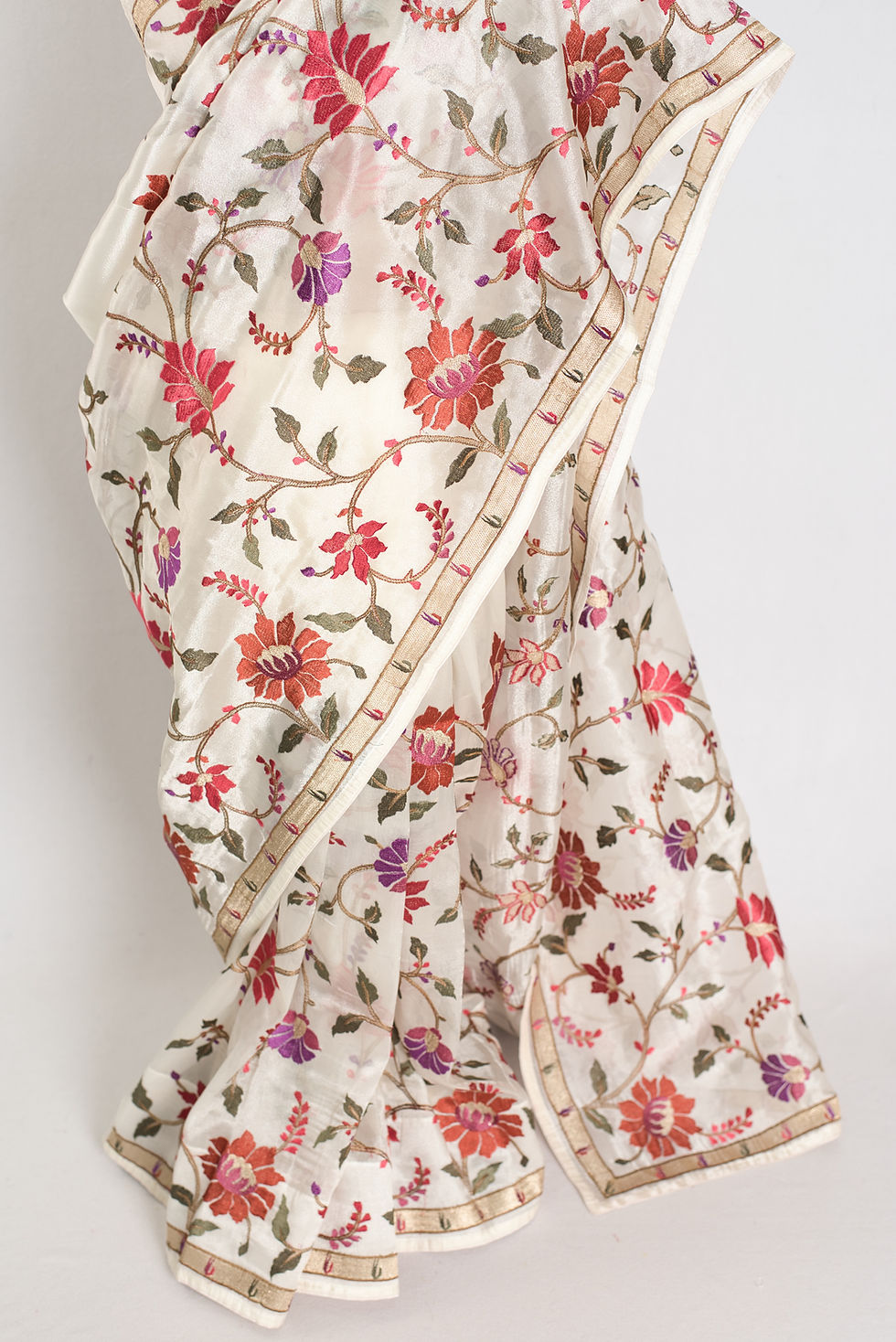 Thumbnail: Madhavi : Organza Designer Saree with Heavy Embroidery Work in Off White