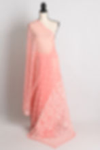 Hand Embroidery Chikankari on Faux Chiffon Saree in Peach and White
