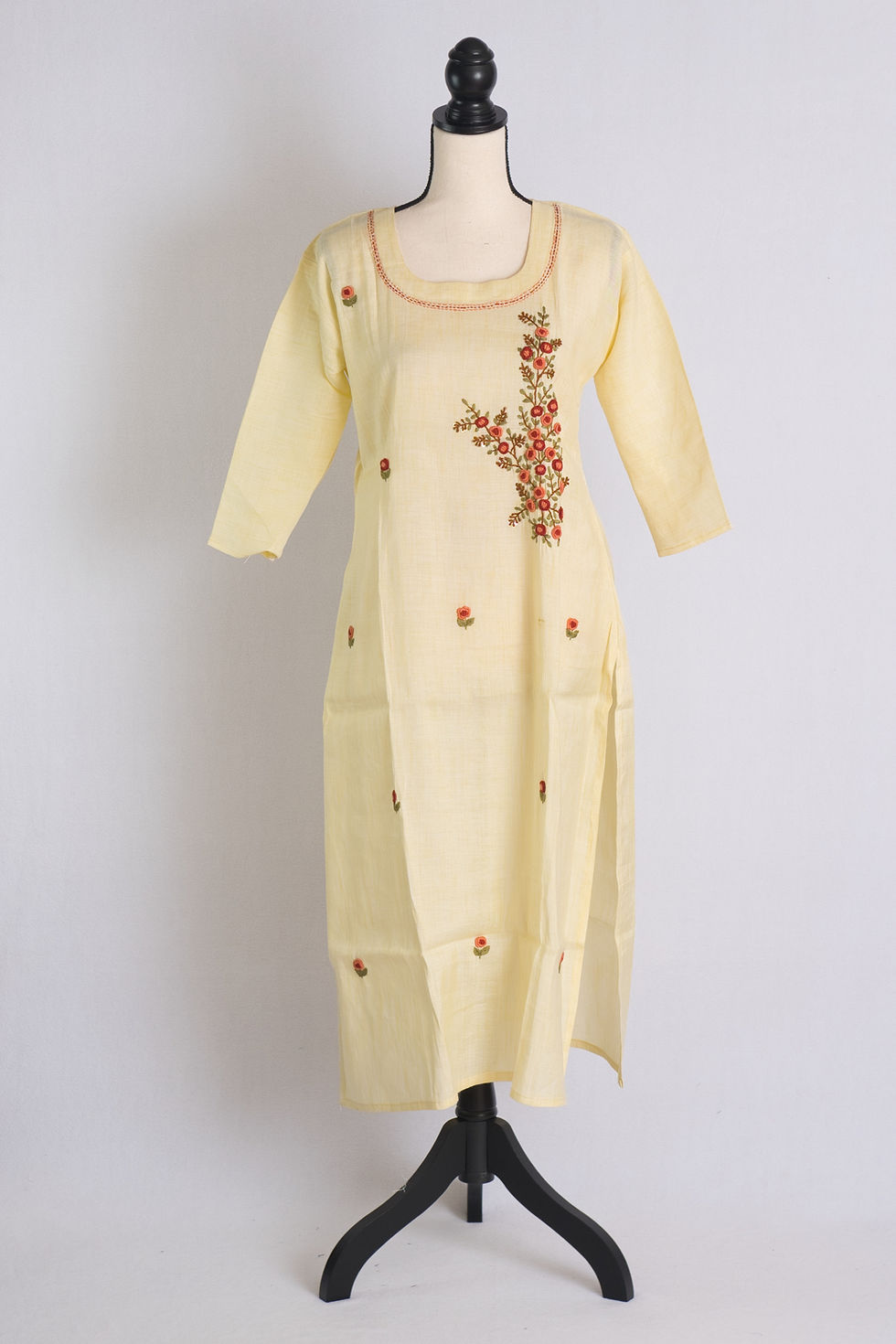 Women Khaddar Cotton Hand Embroidered Kurti In Yellow
