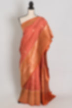 Mango Orange Katan Banarasi Saree with Wide Gold Zari Rust Border
