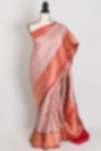 Bidisha : Certified Silk Banarasi Saree in English Mauve and Bright Red
