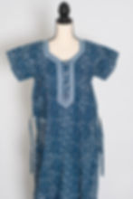 Indigo Blue Kalamkari Floral Print Pure Cotton Indian Nightgown