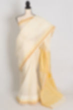 Premium Gauri collection Off-White and Yellow Bengal Handloom Cotton Jamdani Saree.