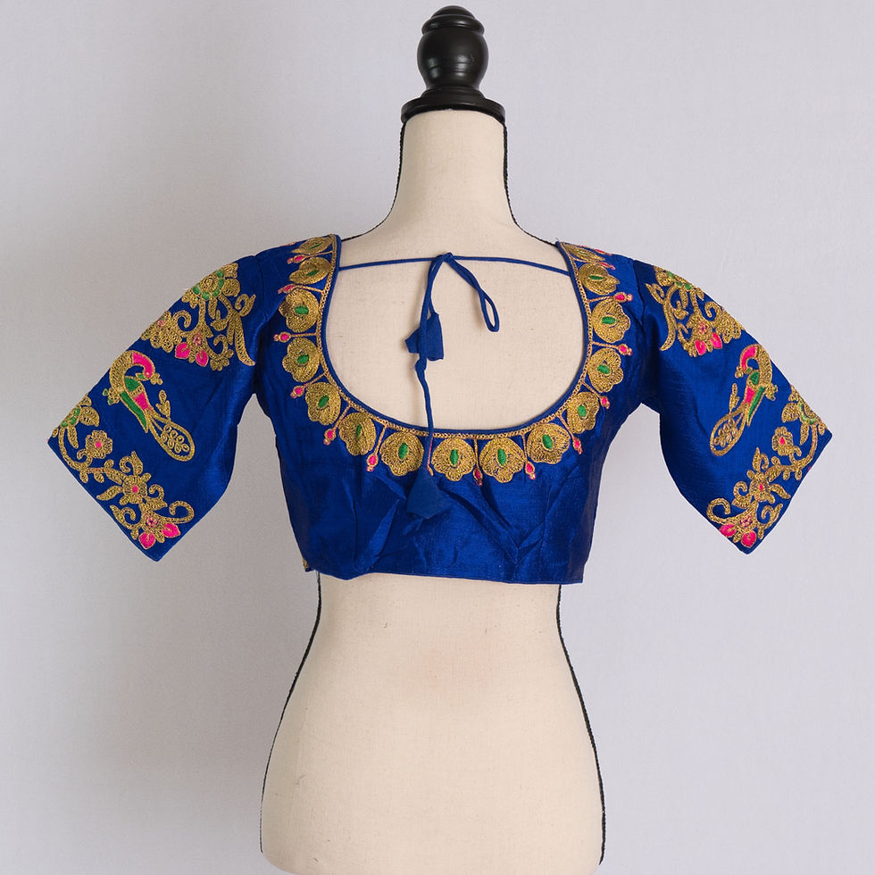 Peacock Embroidery Indigo Blue Designer Blouse in Size 36