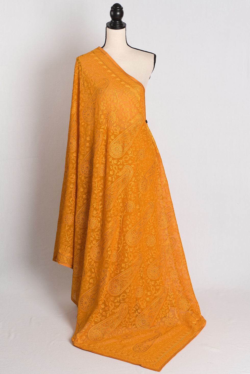 Zafraan - Mustard Yellow Kashmiri Embroidered Georgette Saree