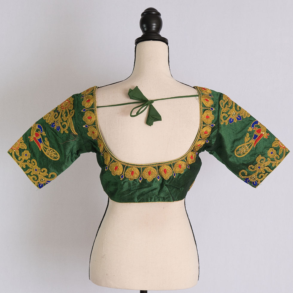 Peacock Embroidery Bottle Green Designer Blouse in Size 36