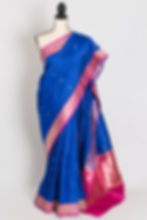 Ila : Certified Silk Banarasi Saree in Royal Blue and Dark Pink