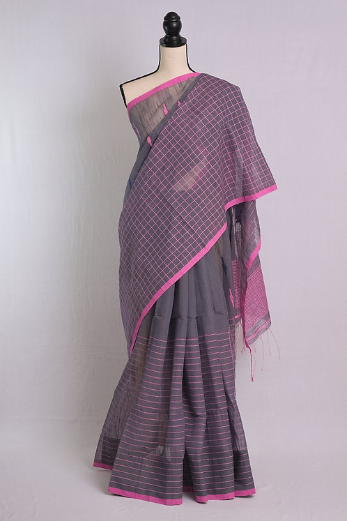 Soft Cotton Saree in Gray and Pink