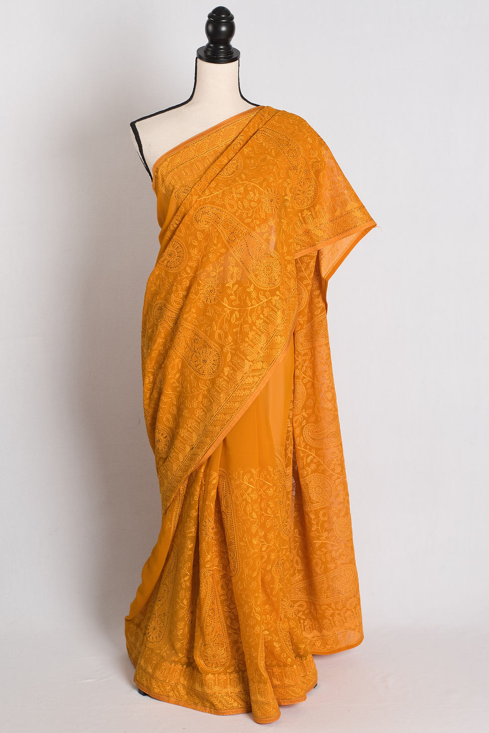 Zafraan - Mustard Yellow Kashmiri Embroidered Georgette Saree