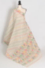 cement white Bengal cotton Jamdani saree with vibrant multi-color geometric Karat work and matching blouse piece