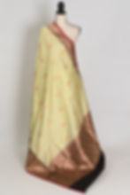 Lime Green Katan Banarasi Silk Saree with Black and Gold Zari Border