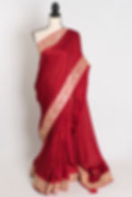 Noor : Dark Red Patch Border Designer Satin Silk Partywear Saree