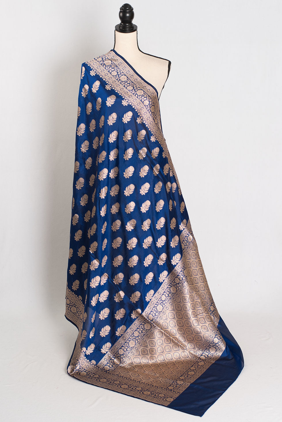Royal blue bridal Banarasi silk saree with gold zari work (Lila collection).